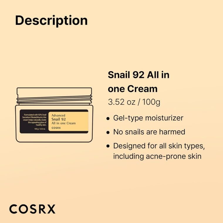 COSRX Advanced Snail 92 All in One Cream Korean Snail Mucin Face Cream & Gel Moisturiser for Dry Sensitive and Anti Aging Skin, Daily Soothing and Moisturising Cream, Korean Skincare 100g - Image 7