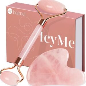 BAIMEI Gua Sha & Jade Roller,Guasha Tool face, Self Care Gift for Women and Men, Massager for Face, Eyes, Neck Care, Skin Care Gifts - Rose Quartz