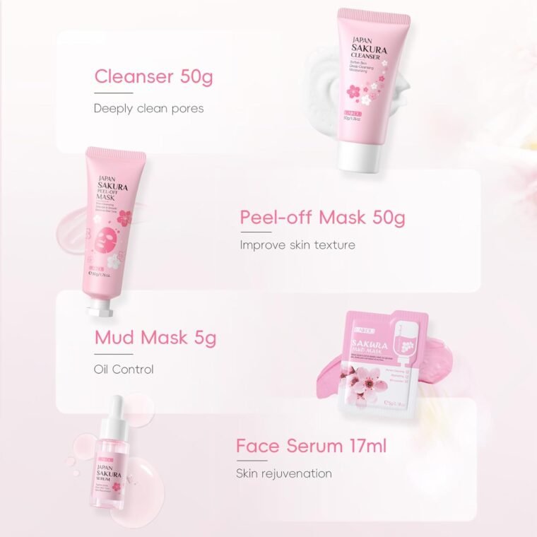 LAIKOU Sakura Skincare Set for Teen Girls, Complete 34PCS Face Care Kit, Christmas Pamper Gift Set for Women & Teenage Girls, Hydrating & Nourishing Travel-Friendly Daily Facial Skincare Routine - Image 8
