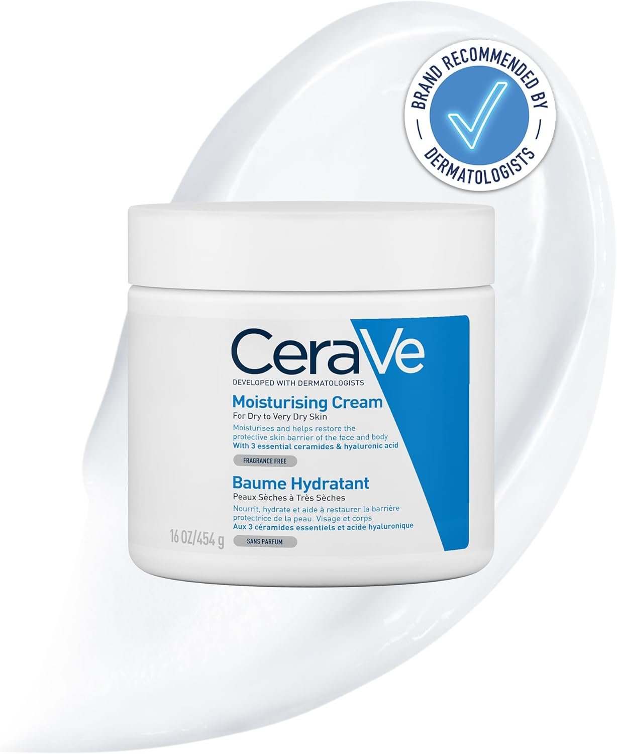 CeraVe Moisturising Cream, Face & Body, With 3 essential ceramides & hyaluronic acid, For dry to very dry skin, 454 g/16 oz