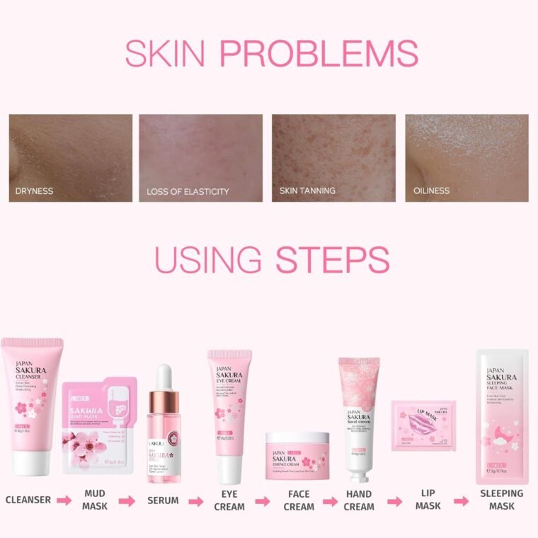 Sakura Skin Care Sets & Kits, Girls Pamper Set, Face Care Sets For Women, 20PCS Teenage Girls Gifts - Cleanser, Serum, Eye Cream, Face Cream, Hand Cream, Sleeping Mask, Mud Mask - Japanese Skincare - Image 5