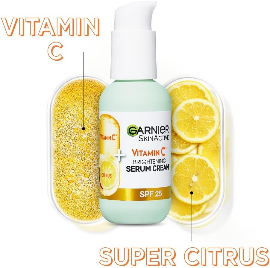 Garnier Vitamin C Serum Cream, 2in1 Formula With 20% Vitamin C serum & SPF 25 Moisturiser, Hydrate & Reveal Bright Glowing Skin, Organic & Vegan Formula, 50ml - Image 3