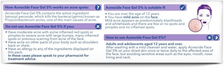 Acnecide Face Gel 5% Benzoyl Peroxide Acne Treatment for Spot Prone Skin 15g - Image 9