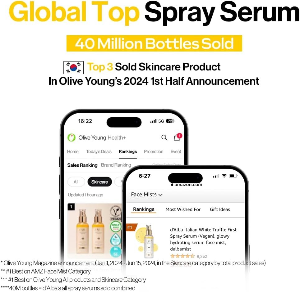 d'alba Italian White Truffle First Spray Serum, Vegan Skincare, Hydrating Facial Mist for Dry and Sensitive Skin, Glow Mist, Surfactant Free, Multifunctional Spray - Image 2