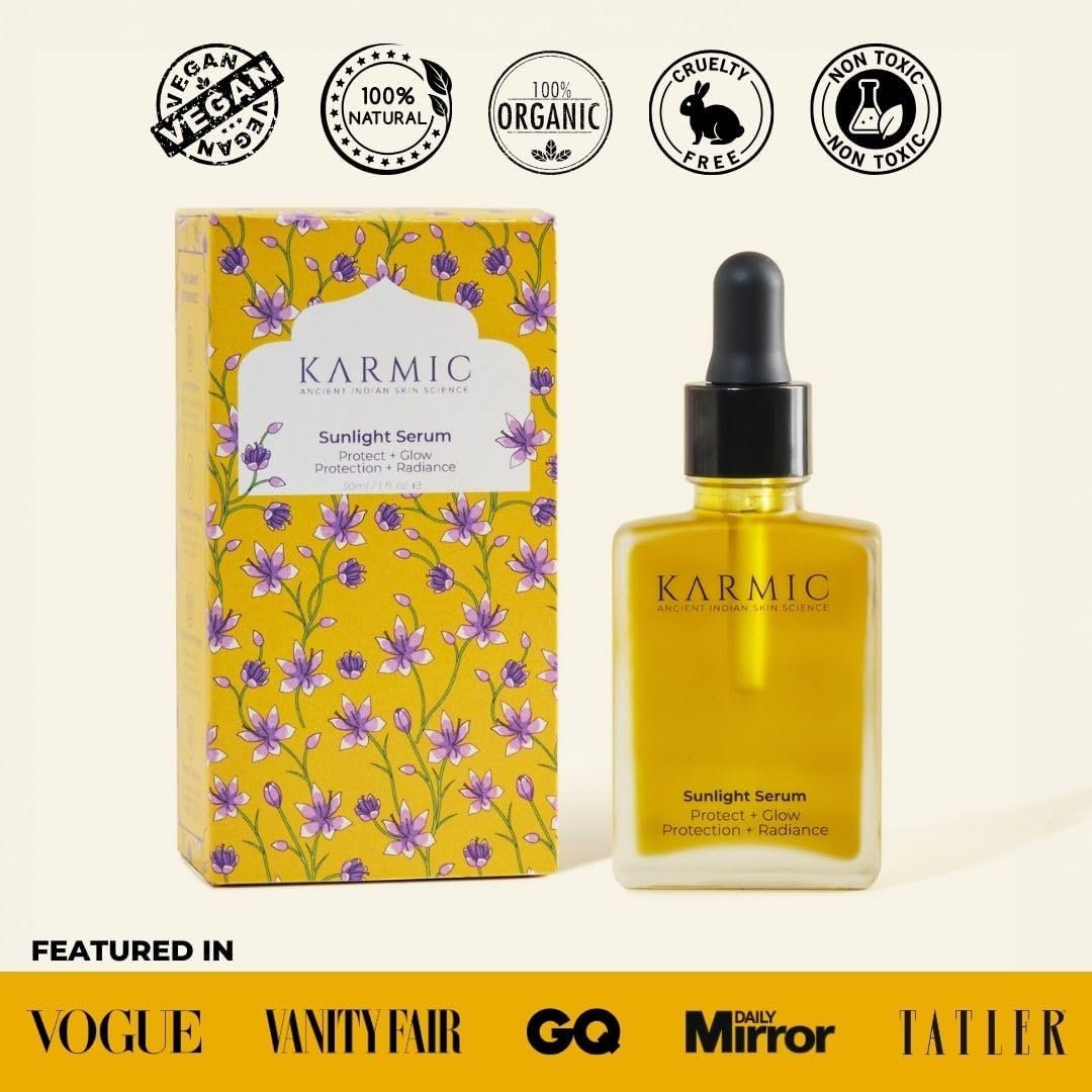 Karmic Skin Brightening Vitamin C Face Serum: With Saffron & Vit. E | Hydrate & Reveal Bright Glowing Skin | Correct Dark Spots | Treat Hyperpigmentation | Organic Facial Oil Skin Care | Women & Men - Image 8
