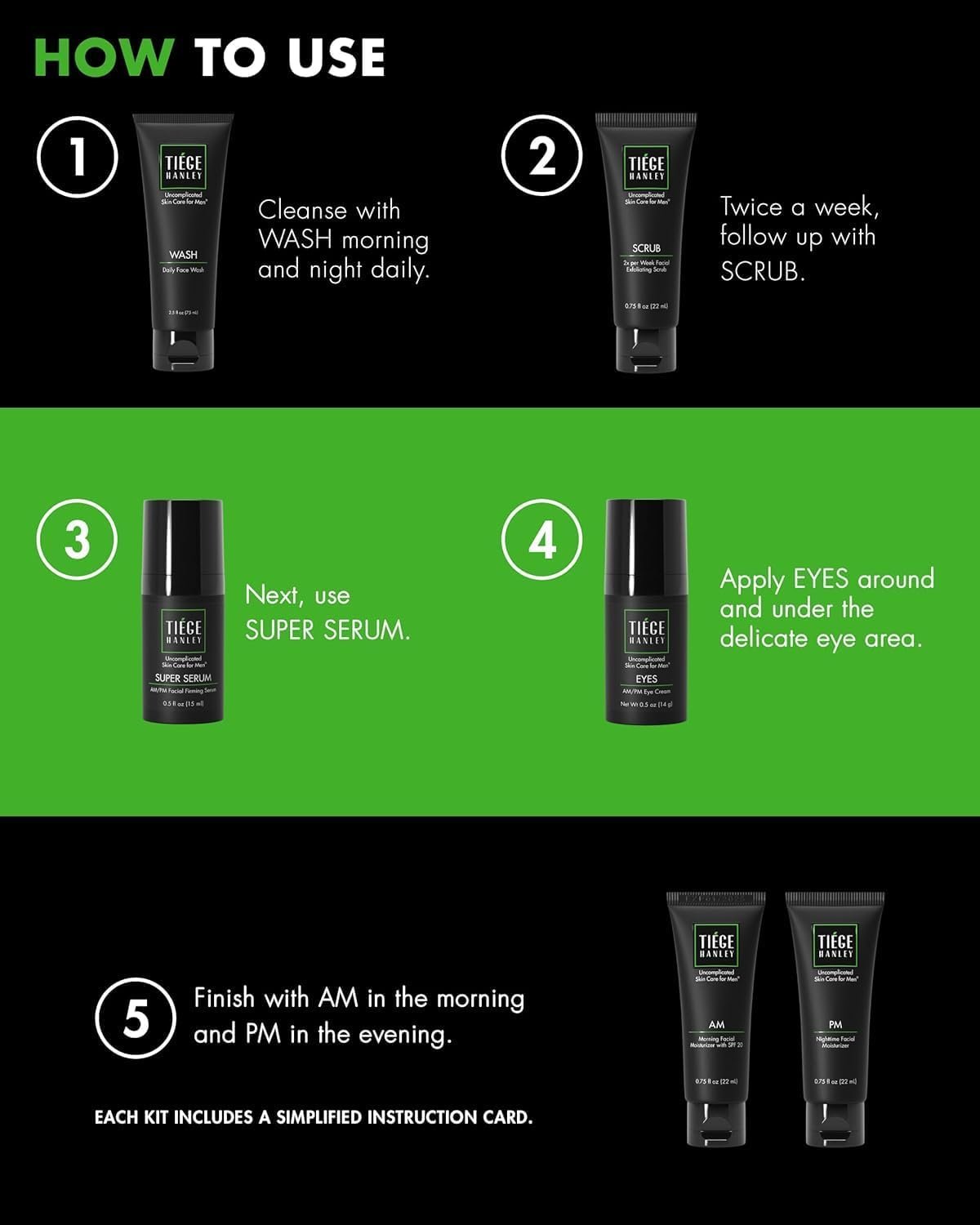 Tiege Hanley Men’s Skin Care System - Level 3 | Mens Anti Aging Routine Product Set: Face Wash, Serum, Day & Night Moisturizer, Exfoliating Scrub & Eye Cream | Tighten & Hydrate Your Best Looking Skin - Image 5