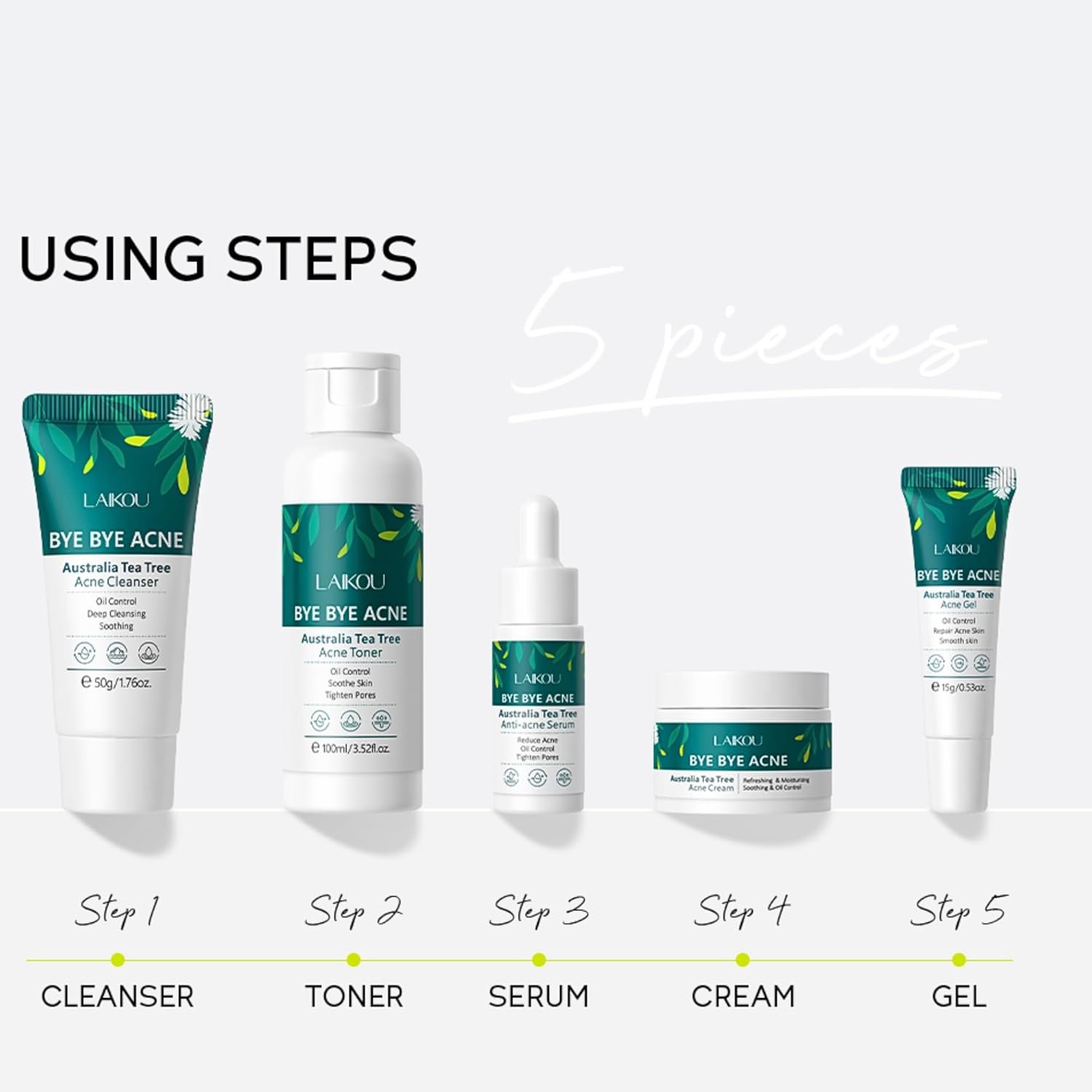 Tea Tree Acne Skin Care Sets & Kits, Tea Tree Oil For Skin, Teen Skincare Set With Cleanser,Toner,Serum,Cream,Gel, Rapid Relief Acne Treatment Shrink Pore Control Oil, Gifts For Teenagers Girls Boys - Image 8