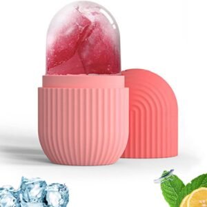 Ice Roller for Face and Eyes, Gua Sha Massage Face Roller Ice Mould, Reusable Facial Beauty Ice Roller Skin Care Tools for Brighten Skin, Eye Puffiness Treatment (Pink)