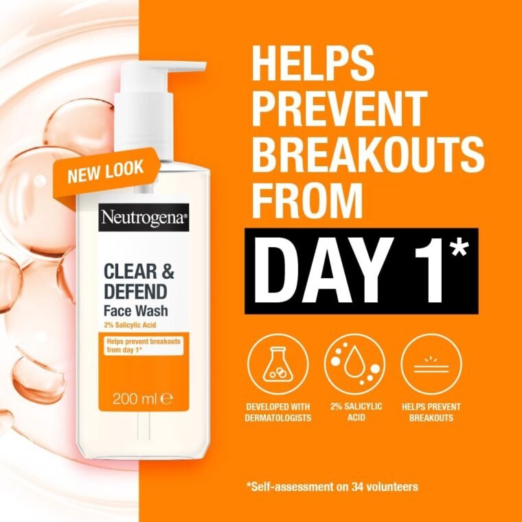 Neutrogena Clear & Defend Face Wash (1x 200ml), Oil-Free Facial Cleanser for Spot-Prone Skin, Facial Wash with Purifying 2% Salicylic Acid to Help Prevent Breakouts for Smoother, Clearer Skin - Image 2