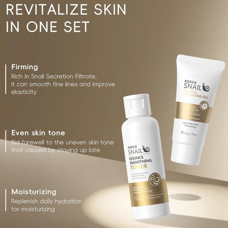 Snail Mucin Essence Skincare Set,5PCS Snail Korean Skin Care for Teenage Girls,Cleanser Toner Moisturiser Set,Facial Kit for Women and Men,Improve Dull Skin,Hydrating & Anti-Aging (5PCS Snail) - Image 3