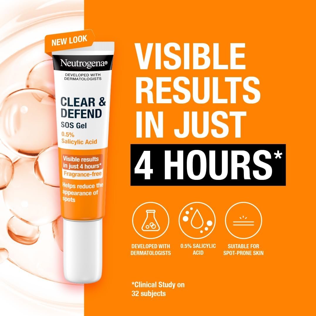Neutrogena Clear and Defend SOS Gel (15ml), Oil-Free Face Gel for Spot-Prone Skin, with Purifying 0.5% Salicylic Acid to Help Reduce the Appearance of Spots - Image 2