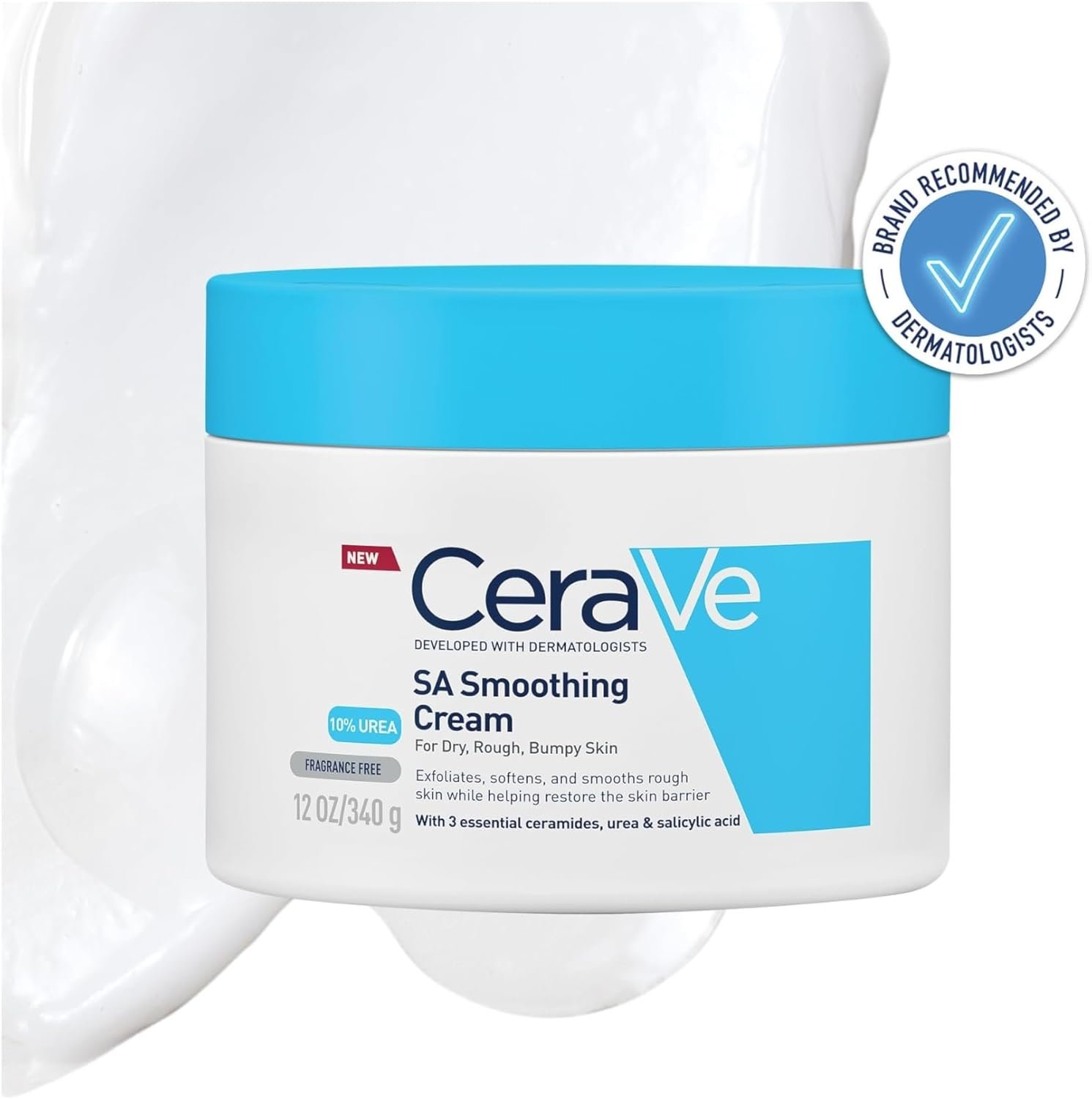 CeraVe SA Smoothing Cream, Body, With 3 essential ceramides, urea & salicylic acid, For dry, rough, bumpy sky, 340 g/12 oz