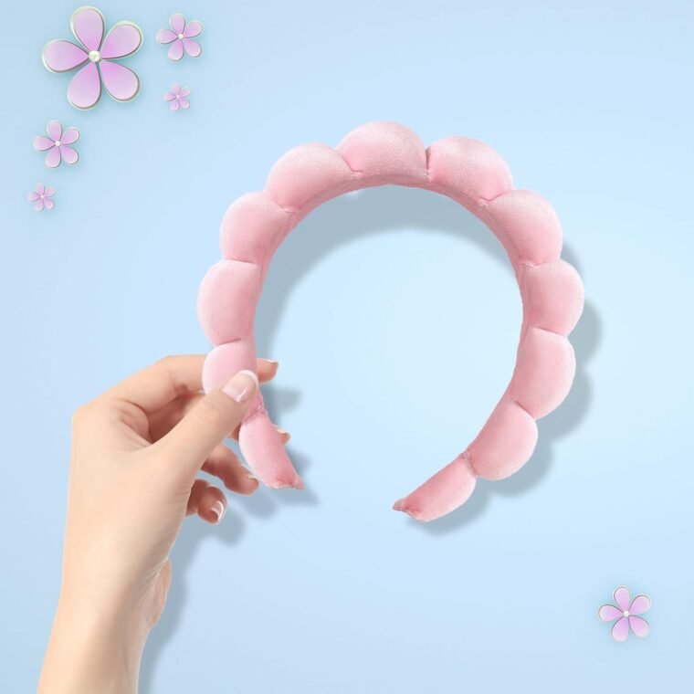 Ycfish Puffy Makeup Headband Spa Headbands for Women Sponge & Terry Towel Cloth Fabric Cute Skincare Headband for Face Washing, Makeup Removal, Shower, Facial Mask (Pink) - Image 7