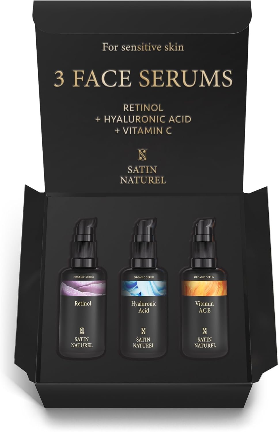 Skincare Gifts for Women - Beauty Gift Box with Hyaluronic Acid Serum for Face + Vitamin C + Retinol 3x30ml Skincare - Luxury Gifts for Women - Organic Beauty
