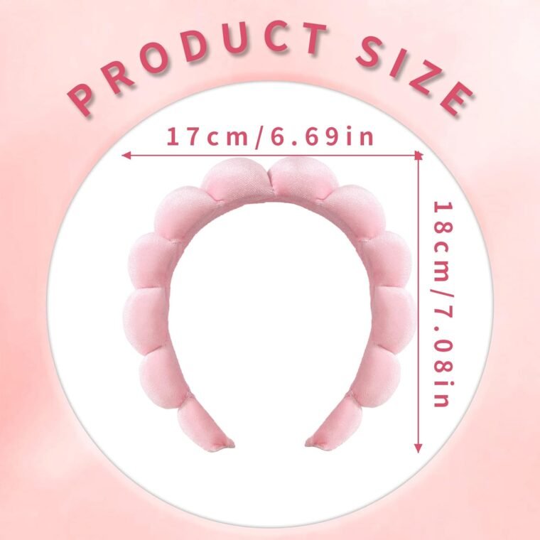 Ycfish Puffy Makeup Headband Spa Headbands for Women Sponge & Terry Towel Cloth Fabric Cute Skincare Headband for Face Washing, Makeup Removal, Shower, Facial Mask (Pink) - Image 3