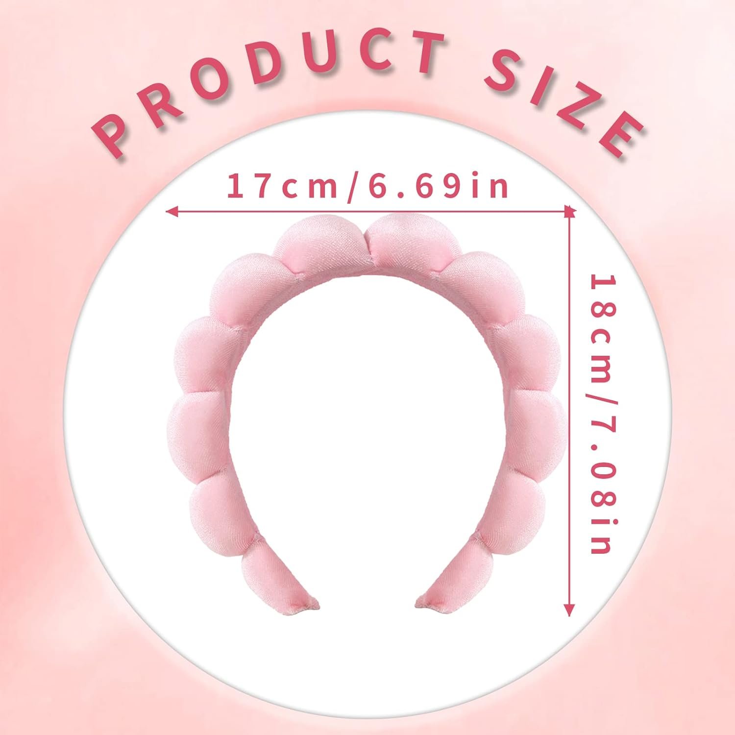 Ycfish Puffy Makeup Headband Spa Headbands for Women Sponge & Terry Towel Cloth Fabric Cute Skincare Headband for Face Washing, Makeup Removal, Shower, Facial Mask (Pink) - Image 3