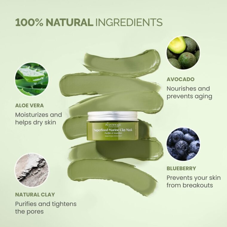 Plantifique Korean Skincare Face Mask – Organic Clay Mask with Avocado & Green Tea, Vegan & Dermatologically Tested Mud Mask for Face & Body – 100g/3.4 Oz - Image 4