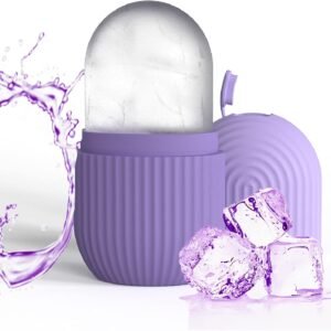 Joyeee Ice Face Roller, Reusable Silicone Mold Face Massage Eye Facial Beauty Skin Care Tools Apply Ice for Shrink Pores Anti Wrinkle Reduce Puffiness Improve Skin Elasticity, Striped, Purple