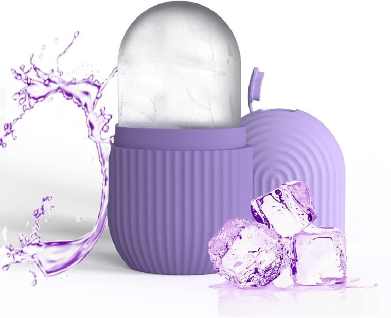Joyeee Ice Face Roller, Reusable Silicone Mold Face Massage Eye Facial Beauty Skin Care Tools Apply Ice for Shrink Pores Anti Wrinkle Reduce Puffiness Improve Skin Elasticity, Striped, Purple