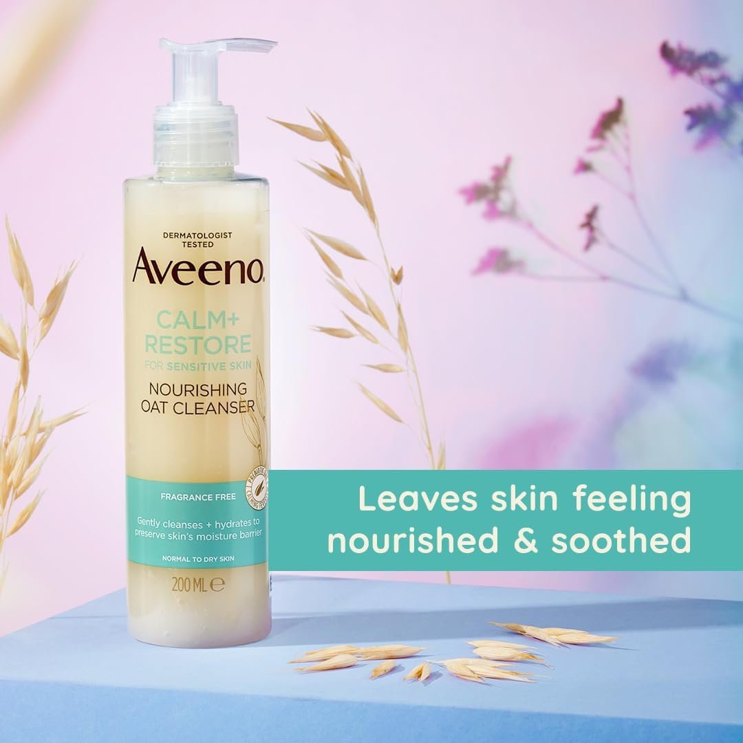 Aveeno Face Calm+Restore Nourishing Oat Cleanser (1x 200ml), Non-Foaming Face Care, Gentle Cleanser with Prebiotic Oat and Calming Feverfew, Helps Preserve Skin's Barrier - Image 7