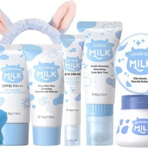 Milk Skin Care for Teenage Girls Gifts -Mothers Day Hamper - Gifts For Mum - Skin Care Sets & Kits With Cleanser,Eye Cream,Exfoliating Scrub, Sunscreen Cream,Hand Wax,Moisturizing Face Cream