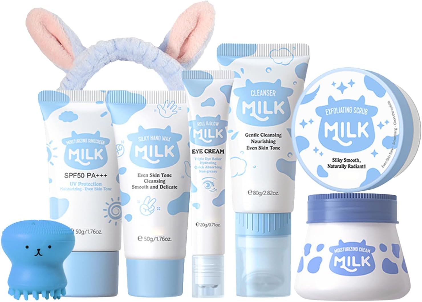 Milk Skin Care for Teenage Girls Gifts -Mothers Day Hamper - Gifts For Mum - Skin Care Sets & Kits With Cleanser,Eye Cream,Exfoliating Scrub, Sunscreen Cream,Hand Wax,Moisturizing Face Cream