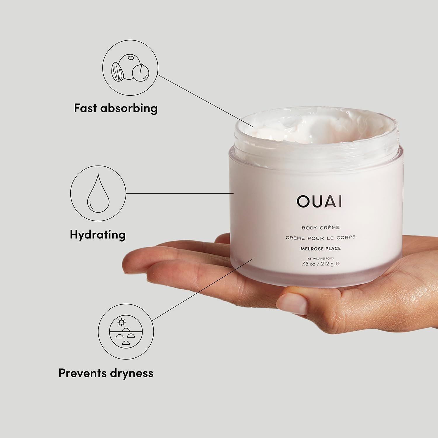 OUAI Body Cream, Melrose Place - Hydrating Whipped Body Cream with Cupuaçu Butter, Coconut Oil and Squalane - Softens Skin and Delivers Healthy-Looking Glow - Sulfate Free Skin Care (7.5 Oz) - Image 2