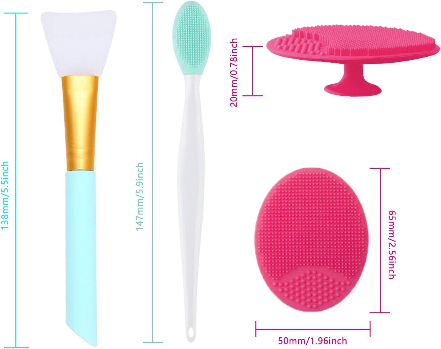 OBSCYON 4 Pcs Manual Silicone Face Scrubber Facial Cleansing Brush,1 Pcs Silicone Exfoliating Lip Brush Nose Cleaning and 1 Pcs Face Mask Brush for Facial Skin Care - Image 2