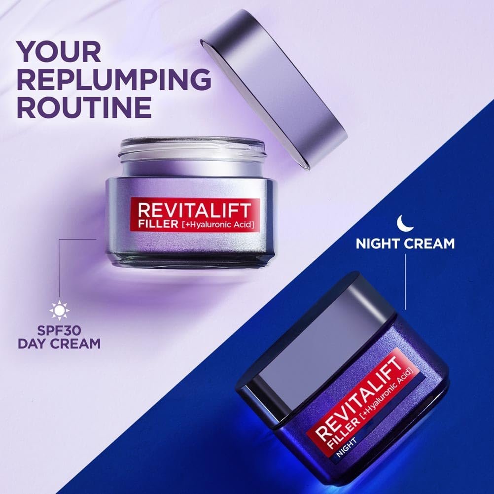 L’Oréal Paris Revitalift Filler Replumping Anti-Ageing Night Cream, Smooth Wrinkles, Moisturise, and Replumps Skin with Micro and Micro-Epidermic Hyaluronic Acid, 50ml - Image 5