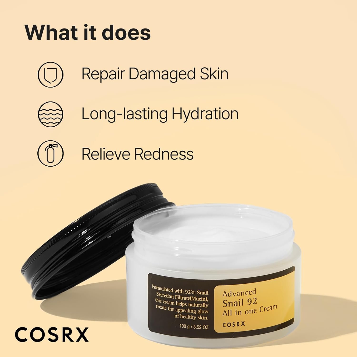 COSRX Advanced Snail 92 All in One Cream Korean Snail Mucin Face Cream & Gel Moisturiser for Dry Sensitive and Anti Aging Skin, Daily Soothing and Moisturising Cream, Korean Skincare 100g - Image 3