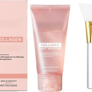 Collagen Night Wrapping Mask, Overnight Face Mask, Peel Off Facial Mask, Korean Skin Care, Boosts Elasticity & Hydration, Reduces Sagging & Dullness For Glowing Skin with Brush 2.65 fl.oz