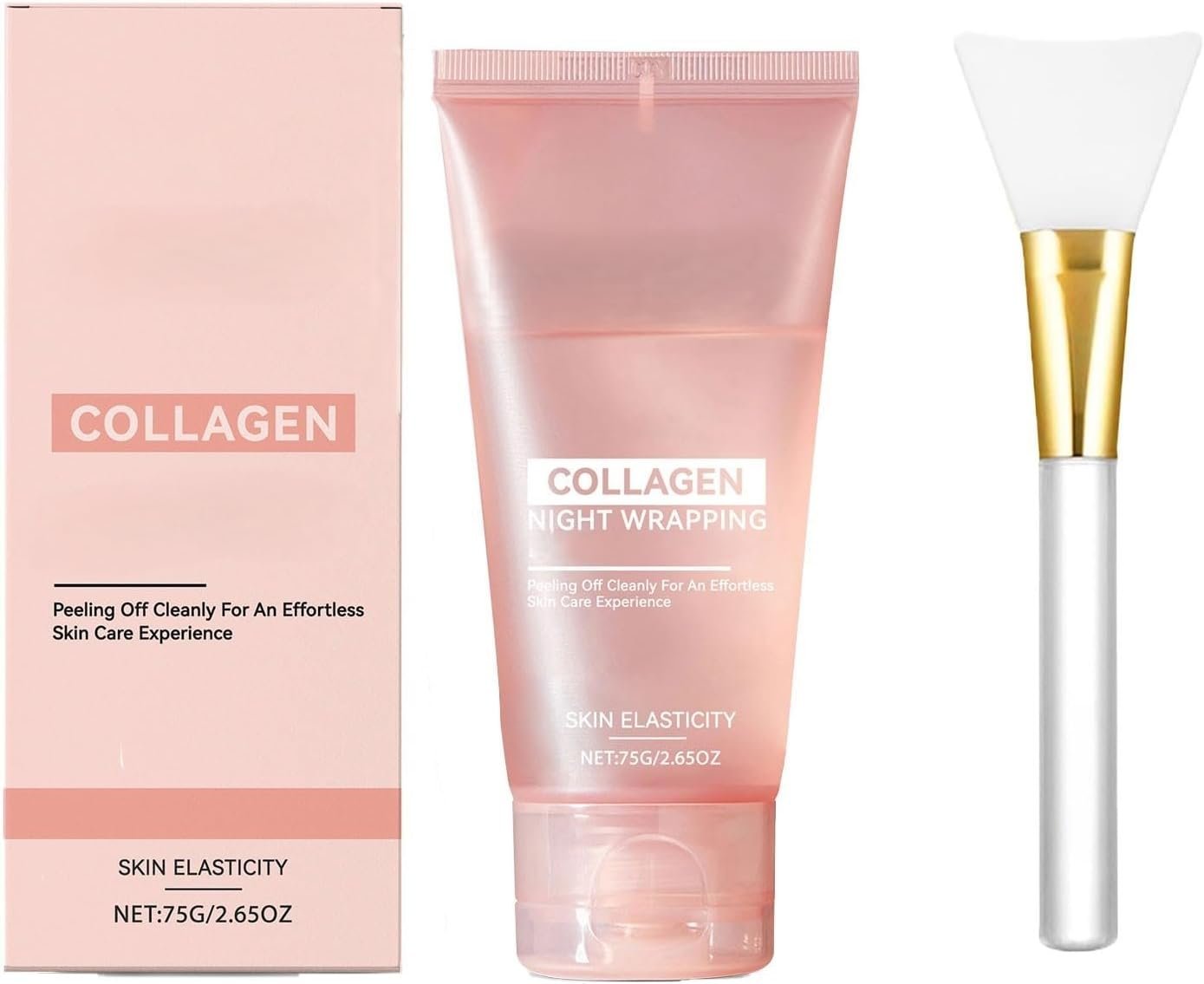 Collagen Night Wrapping Mask, Overnight Face Mask, Peel Off Facial Mask, Korean Skin Care, Boosts Elasticity & Hydration, Reduces Sagging & Dullness For Glowing Skin with Brush 2.65 fl.oz