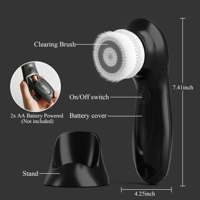 TOUCHBeauty Facial Cleansing Brush for Men, Face Cleansing Brush Electric with Stand, 3 Brush Heads, 2 Speeds, IPX5 Waterproof, Battery-Powered, Suitable for All Skin Types, AG-0759M - Image 9