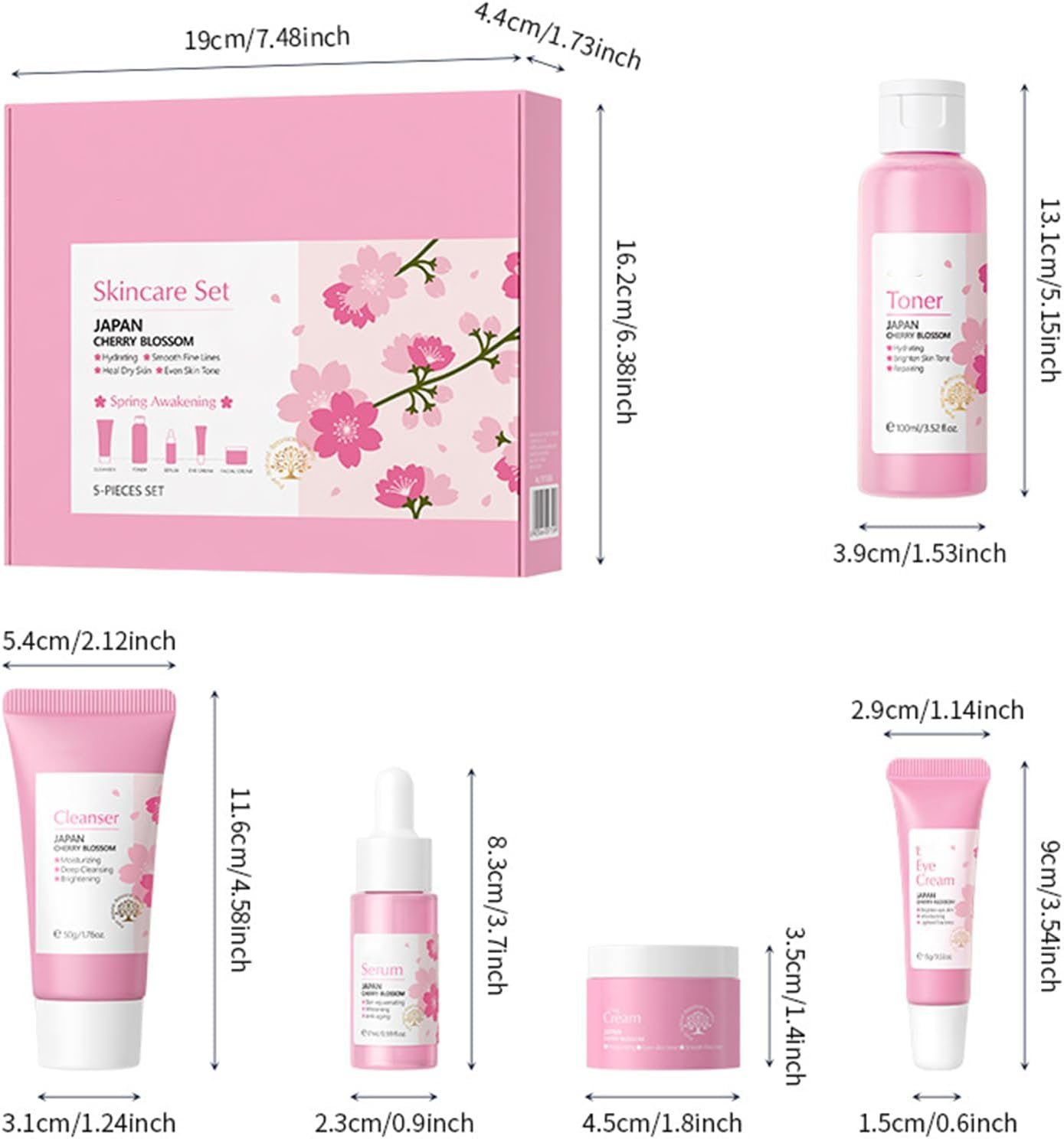 Skin Care Set JAPAN Sakura Beauty Gift Sets Skin Care Kit for Teenage Girls - Cleanser, Toner, Lotion, Serum, Eye Cream, Face Cream, Travel Kit for Women (5pcs) - Image 7