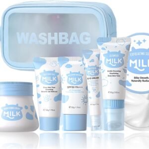 Milk Skin Care Sets&Kits,Beauty Gift Sets for Teenage Girls,Skincare Set-Cleanser,Eye Cream,Moisturizer, Sunscreen,Hand Wax,Cream,Facial Kits for Women,Deep Hydrating (One Size, Milk-Wash Bag Set)