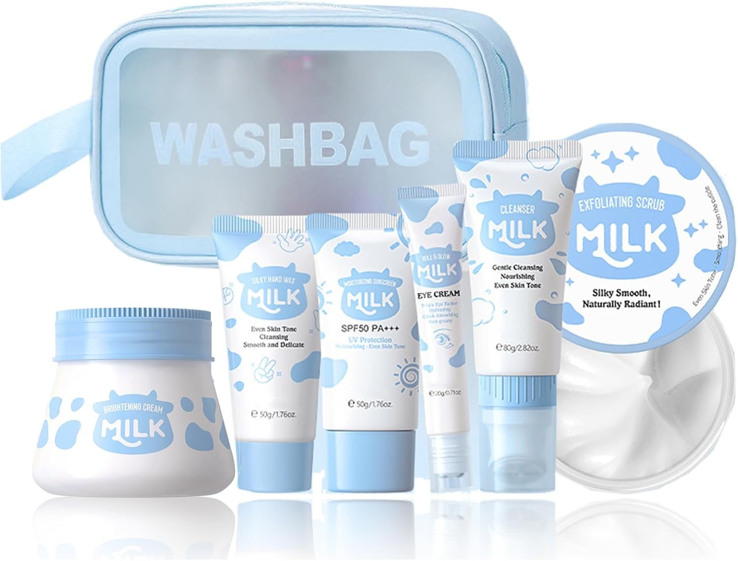 Milk Skin Care Sets&Kits,Beauty Gift Sets for Teenage Girls,Skincare Set-Cleanser,Eye Cream,Moisturizer, Sunscreen,Hand Wax,Cream,Facial Kits for Women,Deep Hydrating (One Size, Milk-Wash Bag Set)