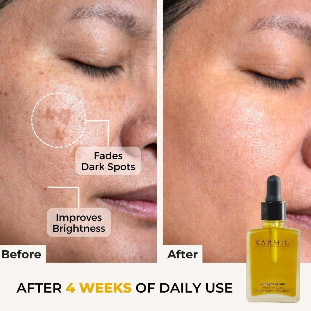Karmic Skin Brightening Vitamin C Face Serum: With Saffron & Vit. E | Hydrate & Reveal Bright Glowing Skin | Correct Dark Spots | Treat Hyperpigmentation | Organic Facial Oil Skin Care | Women & Men - Image 3