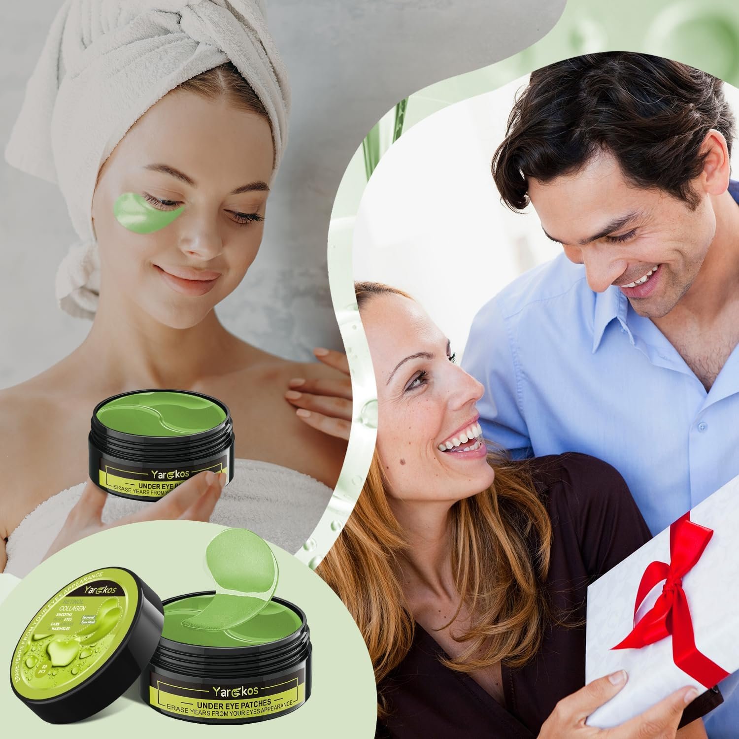 Green Gold Undereye Mask (60 Pcs), Collagen Hydrating Gel Pads, Reduce Puffiness, 30 Pairs Under Eye Patches for Dark Circles Puffy Eyes Treatment, Wrinkle, Women Men Beauty Personal Skin Care Product - Image 7