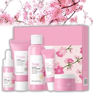 Skin Care Set JAPAN Sakura Beauty Gift Sets Skin Care Kit for Teenage Girls - Cleanser, Toner, Lotion, Serum, Eye Cream, Face Cream, Travel Kit for Women (5pcs)