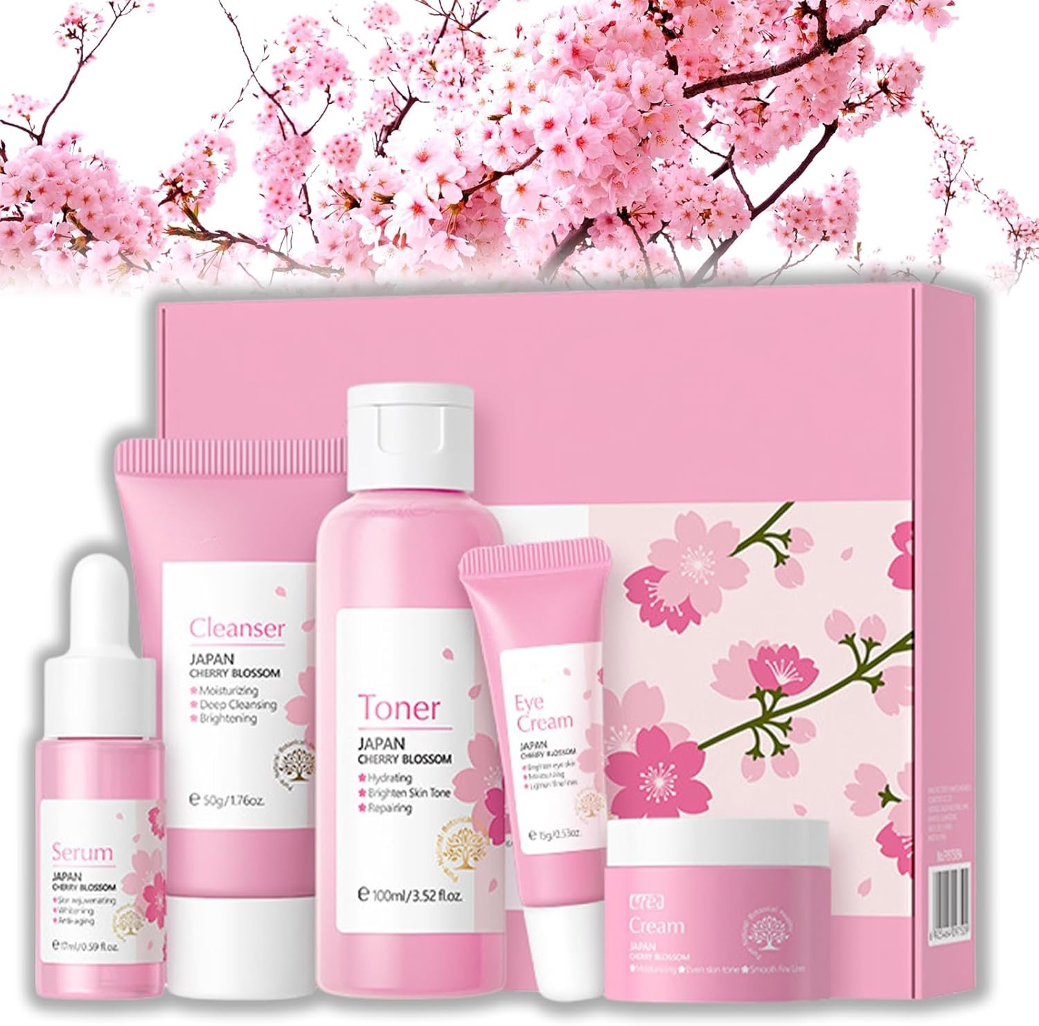 Skin Care Set JAPAN Sakura Beauty Gift Sets Skin Care Kit for Teenage Girls - Cleanser, Toner, Lotion, Serum, Eye Cream, Face Cream, Travel Kit for Women (5pcs)