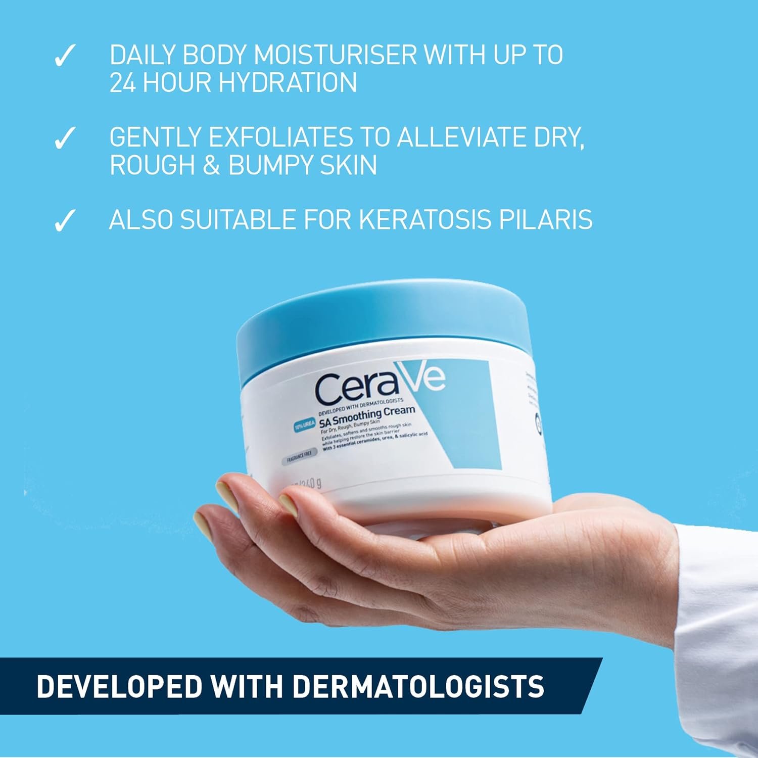 CeraVe SA Smoothing Cream, Body, With 3 essential ceramides, urea & salicylic acid, For dry, rough, bumpy sky, 340 g/12 oz - Image 2