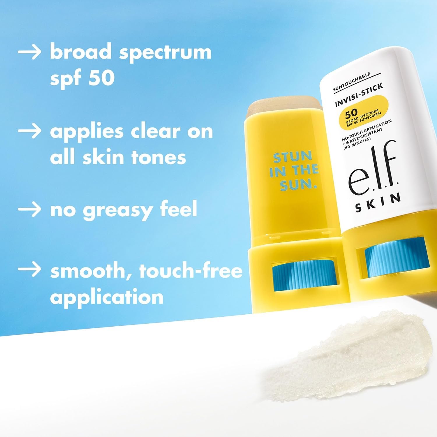 e.l.f. Suntouchable Invisi-Stick SPF 50, Sunscreen Stick for Face, Water Resistant, No White Cast, Non-Greasy Feel, Infused with Bisabolol & Sunflower Seed Oil, Vegan & Cruelty-Free - Image 4