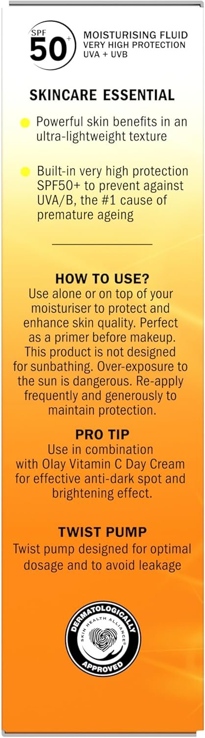 Olay Vitamin C Brighten & Glow 3in1 Moisturising Fluid SPF50+ Hydrating Skincare Moisturiser and Primer with Niacinamide, Provides Hydration, Glow, UV Protection, and Helps Correct Dark Spots, 50ml - Image 9