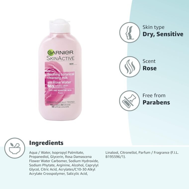 Garnier Natural Rose Water Cleansing Milk Sensitive Skin 200ml (Packaging may vary) - Image 3