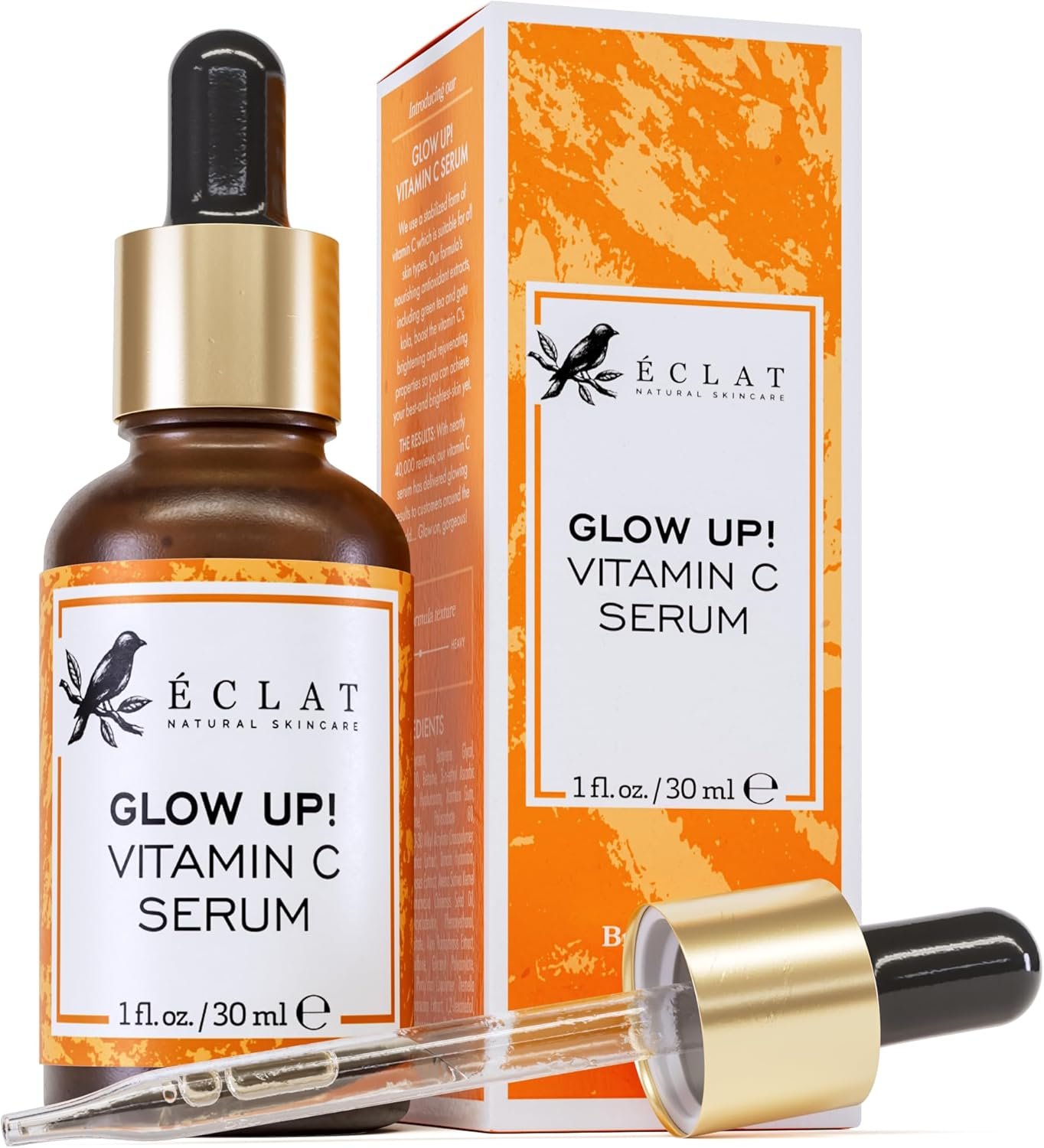 Eclat Skincare Glow Up Vitamin C Serum - Vitamin C Serum for Face with Hyaluronic Acid, Ferulic Acid & Vit E - Skin Brightening Face Care - Anti Aging, Hydrating & Dark Spot Lightening 30ml