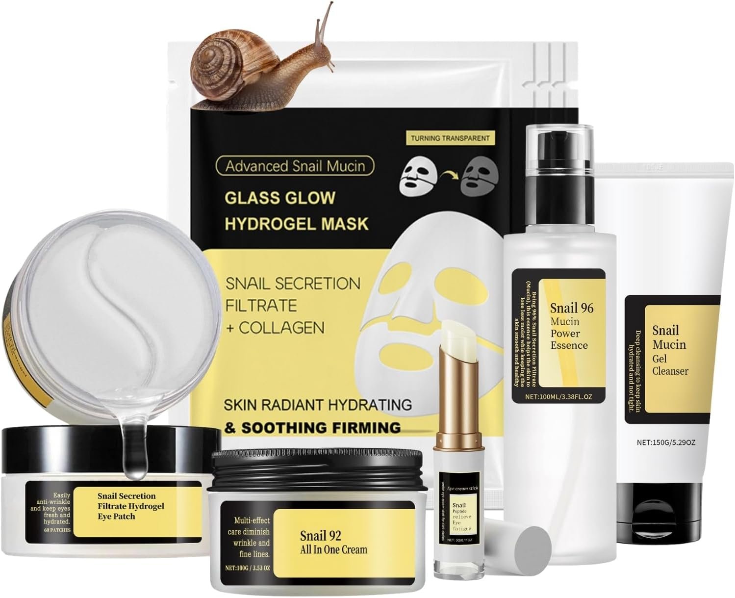 9PCS Snail Mucin Serum Skin Care Set - Mothers Day Gifts - Korean Skincare Set for Teenage Girls - Pamper Sets for Women With Snail Mucin Moisturiser & Hydrogel Eye Patches & Collagen Face Mask