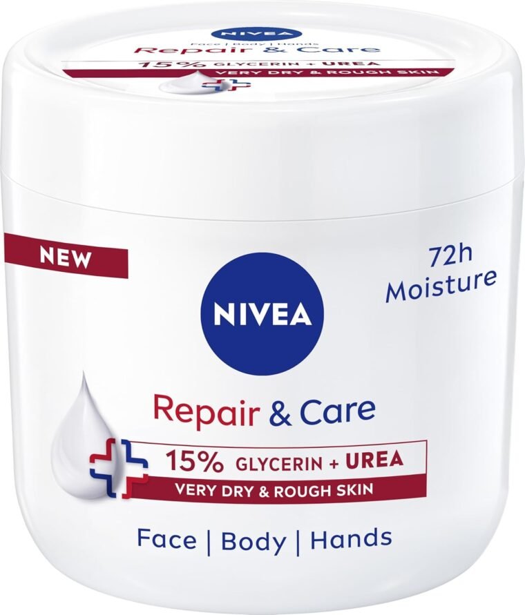 NIVEA Repair + Care Urea Moisturising Cream Jar (400ml), Rich and Hydrating Body Cream, Moisturises Dry Skin With Urea and Glycerine for 72H, Ideal for Body, Hand and Face