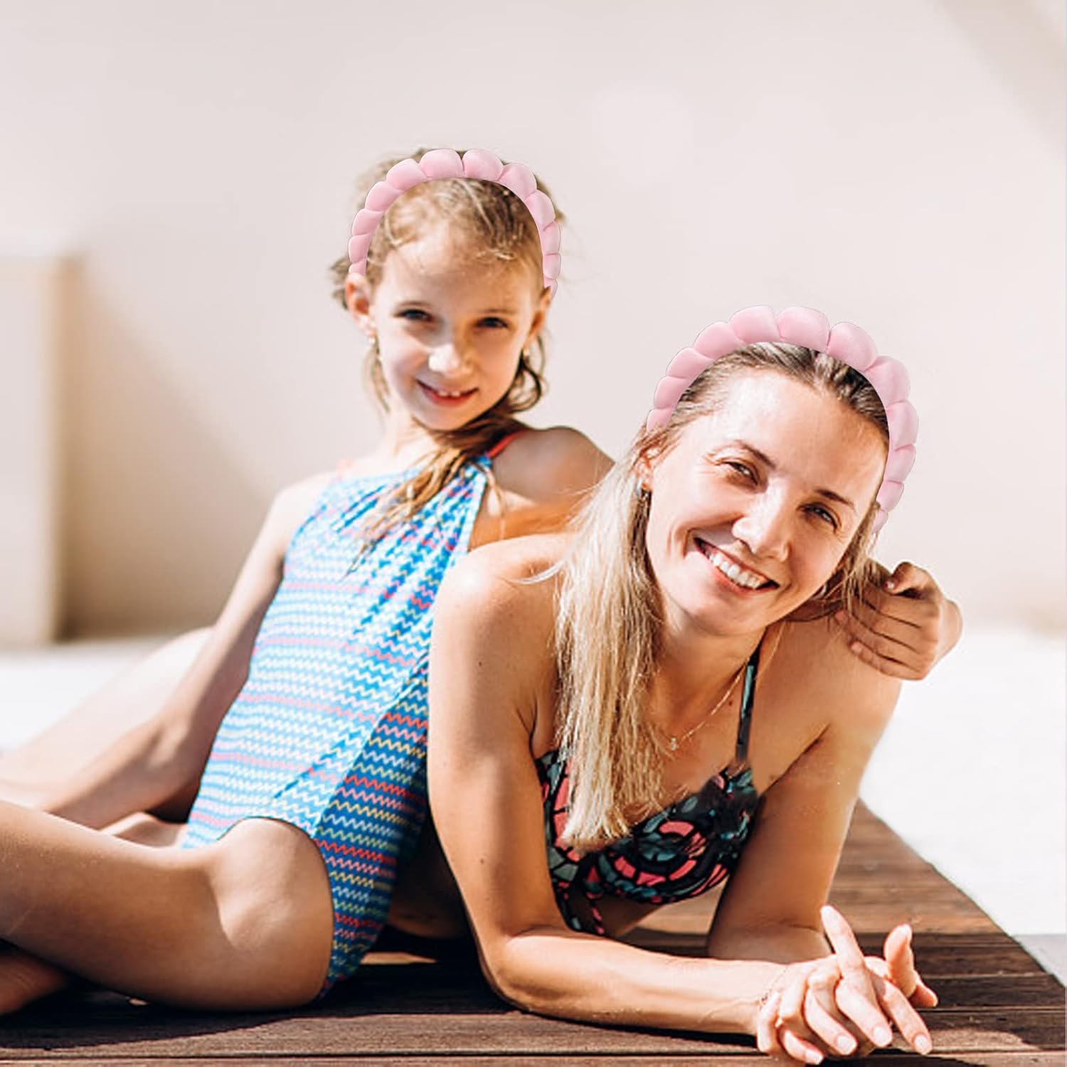 Ycfish Puffy Makeup Headband Spa Headbands for Women Sponge & Terry Towel Cloth Fabric Cute Skincare Headband for Face Washing, Makeup Removal, Shower, Facial Mask (Pink) - Image 8