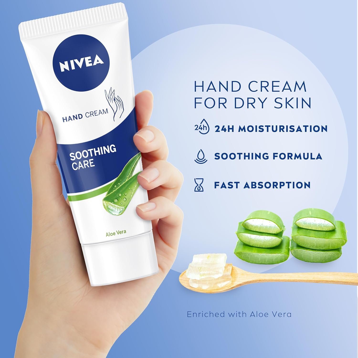 NIVEA Soothing Care Aloe Vera Hand Cream (75ml), 24H Moisturising Hand Cream for Dry Cracked Hands, Non-Greasy, Fast-Absorbing Formula Soothes Skin - Image 4