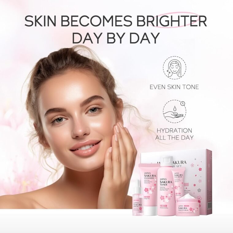 LAIKOU SkinCare Set, JAPAN Sakura Skin Care Sets & Kits - Cleanser,Toner,Face Serum,Eye Cream,Face Cream, Gift Set for Teenage Girls Women Mom Daughter Birthday, Travel Kit for All Skin Types, 5pcs - Image 4